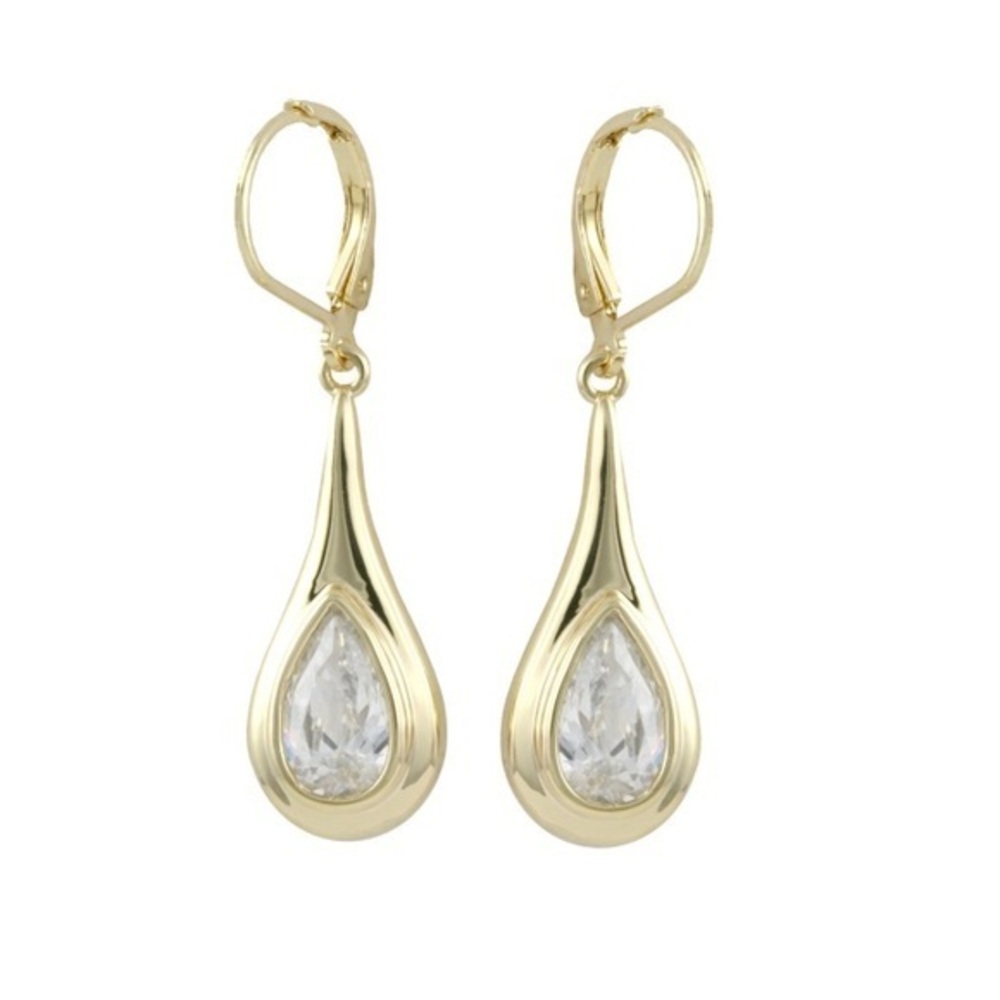 Gold Dangle Earring with Large Pear Shaped Crystal